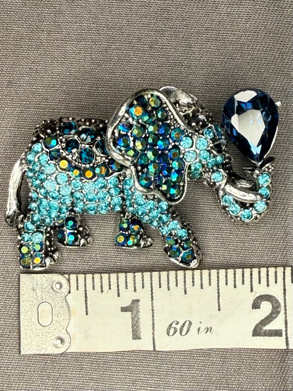 Crystal Elephant Brooch in Aqua and Sapphire